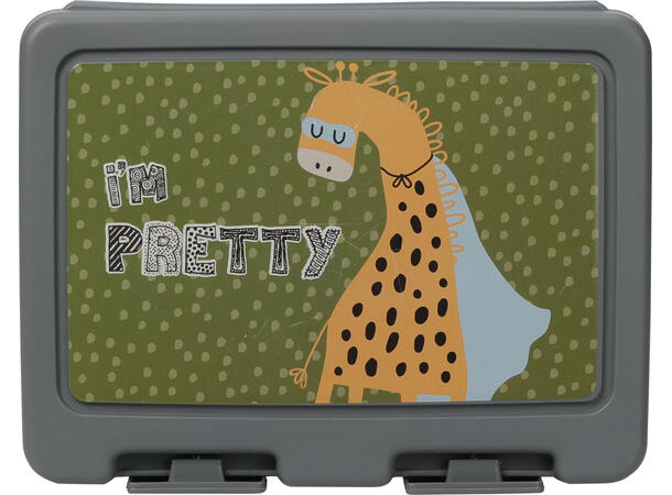 Matboks PP m/skje 18x13,5x7,5cm 4ass Design: sebra, giraff, løve, krokodille 