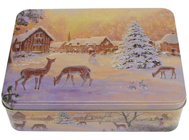 Metallboks Nostalgisk vinter 26x20x7cm Næringsmiddelsgodkjent 