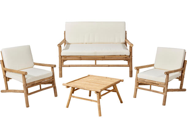 Møbelsett bambus bord/stol/benk krem 4 deler 