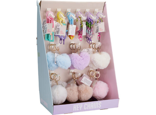 Nøkkelring fluffy/PS/metall ca10cm 12ass Display med 36 stk 