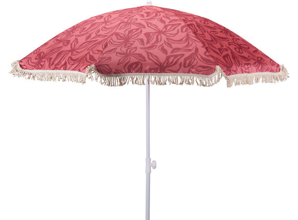 Parasoll blomster/blad frynser 180x200cm Hvit stålstang,UPF30+, polyester 140g/m² 