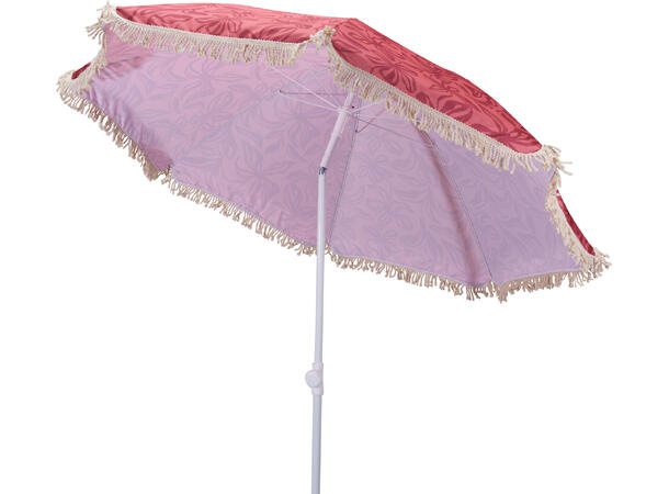 Parasoll blomster/blad frynser 180x200cm Hvit stålstang,UPF30+, polyester 140g/m² 