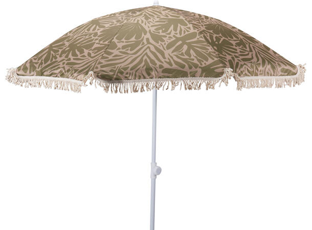 Parasoll blomster/blad frynser 180x200cm Hvit stålstang,UPF30+, polyester 140g/m² 