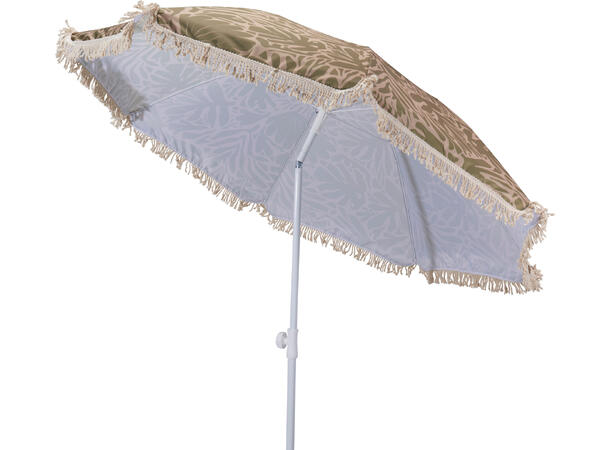 Parasoll blomster/blad frynser 180x200cm Hvit stålstang,UPF30+, polyester 140g/m² 