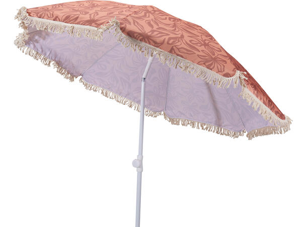 Parasoll blomster/blad frynser 180x200cm Hvit stålstang,UPF30+, polyester 140g/m² 