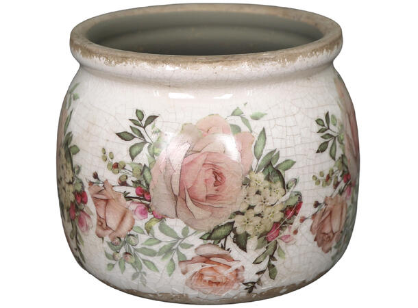 Potte keramikk beige blomster 12x9,5cm 