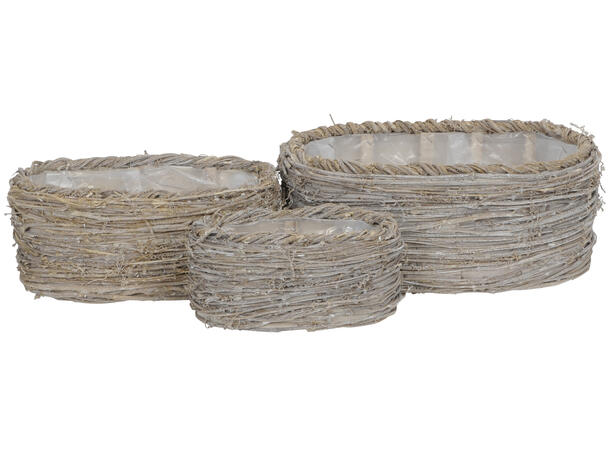 Potteskjuler oval hvitvasket bambus s/3 25x14x13cm 32x21x15cm 39x28x17cm 