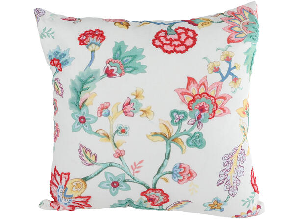 Pute blomstret hvit/farget stoff 45x45cm 