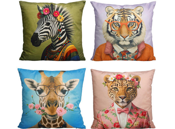 Pute hipster sebra,løve etc 45x45cm 4ass 