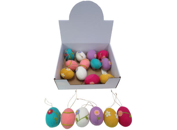 Påskeegg filt/tovet 5x7cm 6ass Display med 24stk 