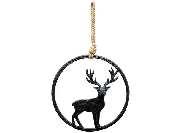 Reinsdyr sort metalldekor henge d:20cm 