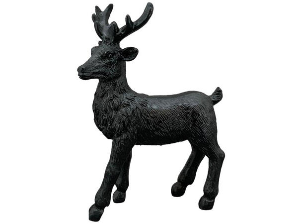Reinsdyr stående sort polyresin 9x12cm 