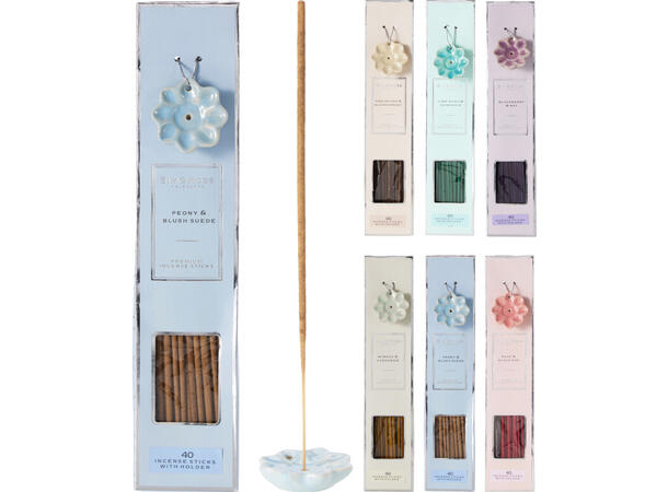 Røkelsespinner 40stk m/holder 6 dufter 48 stk i display 