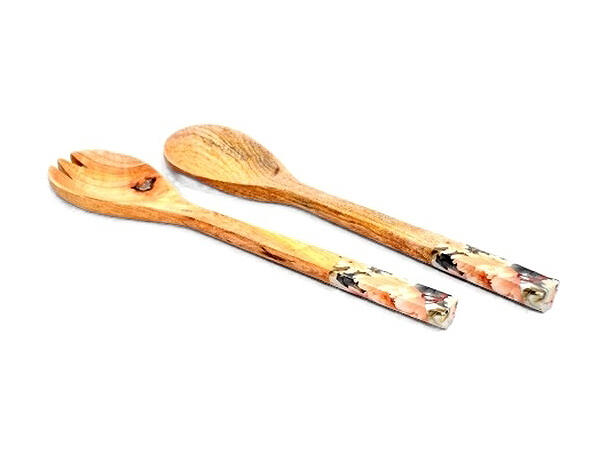 Salatbestikk blomstret mangotre 2 deler 33cm 