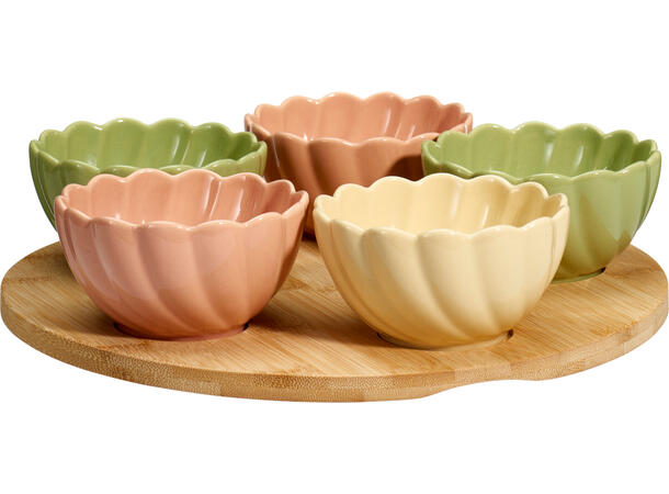 Serveringssett 6 deler bambus/stengods 