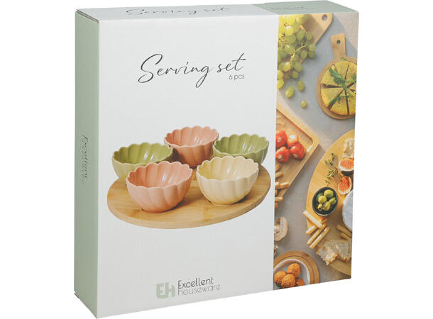 Serveringssett 6 deler bambus/stengods 