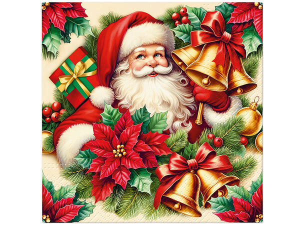 Serviett Julenisse m/bjeller Lunsjserviett 20 stk 3-lags 33x33cm 