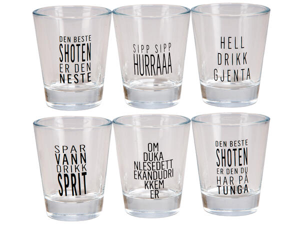 Shotglass blank gutta-tekster 5x6cm s/6 Gavepakket sett med 6 stk shotglass 