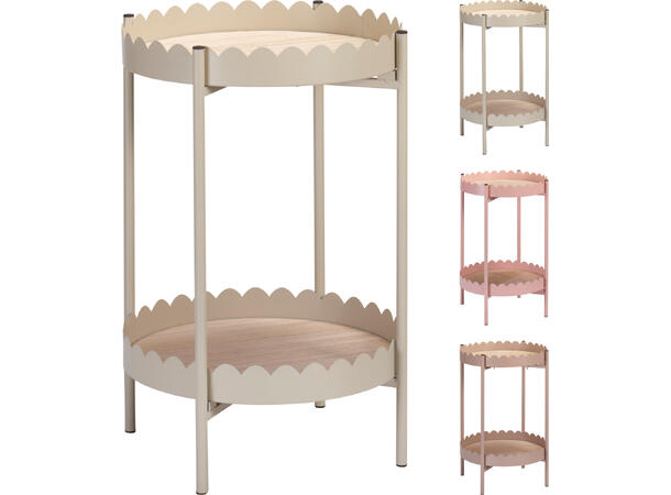Sidebord 2 etg mdf/metall 33x45,5cm 3ass Farger: offwhite, taupe, rosa 
