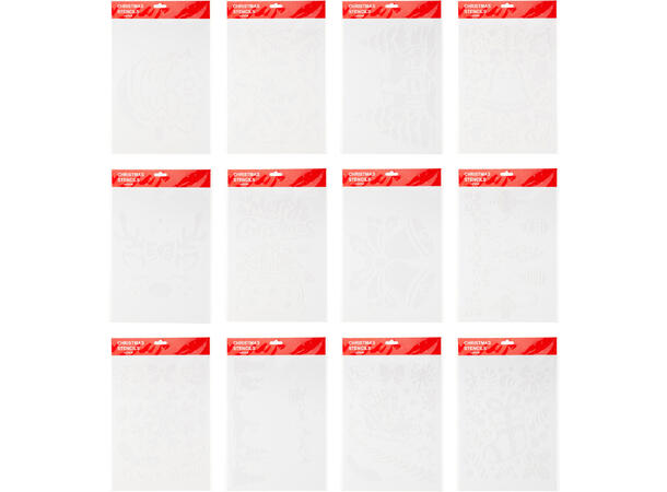 Sjablong sticker vindu jul 22x30cm 12ass 24 stk i pose m/bakcard 