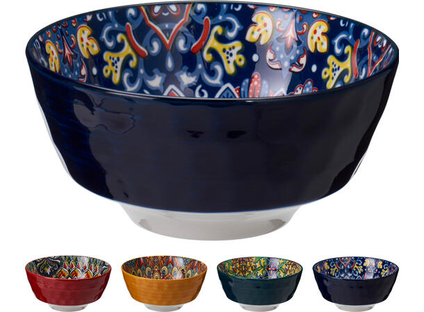 Skål mønstret porselen 16x7,5cm 4ass Forpk 8stk 780ml 