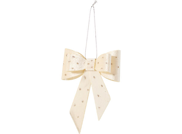 Sløyfe beige, brun, krem m/gli 11cm 3ass Display 40stk Polyester 