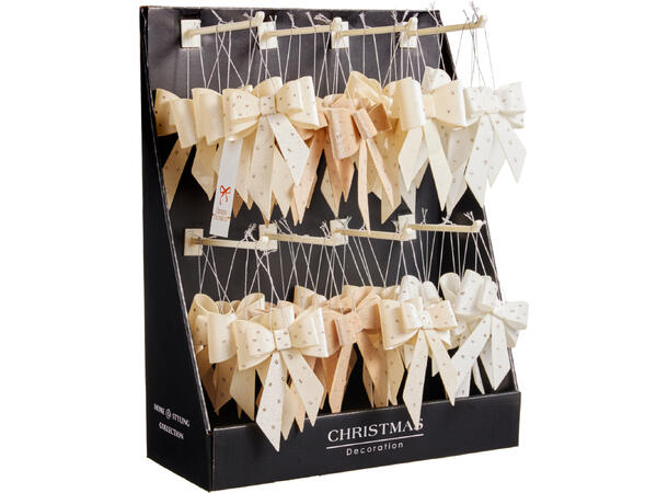 Sløyfe beige, brun, krem m/gli 11cm 4ass Display 40stk Polyester 