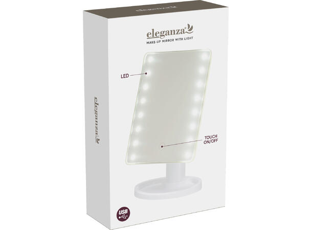 Sminkespeil LED-lys Hvit PP 26x16x11cm Batteri 4xAA (ikke inkl.) og USB-C drift 