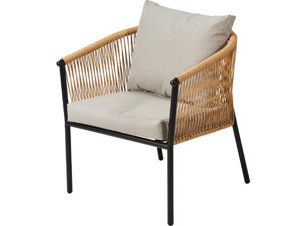 Sofasett stål/rotting sort m/puter 4 deler 