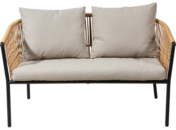 Sofasett stål/rotting sort m/puter 4 deler 