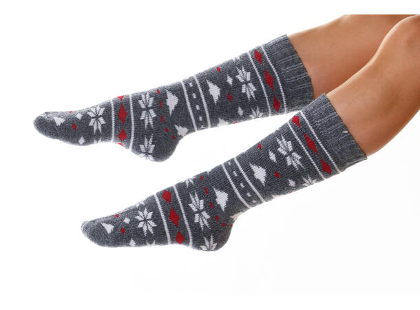 Sokk Ull lys grå m/snøflak 36-40 35% ull 35% akryl 28% polyester 2% elast 