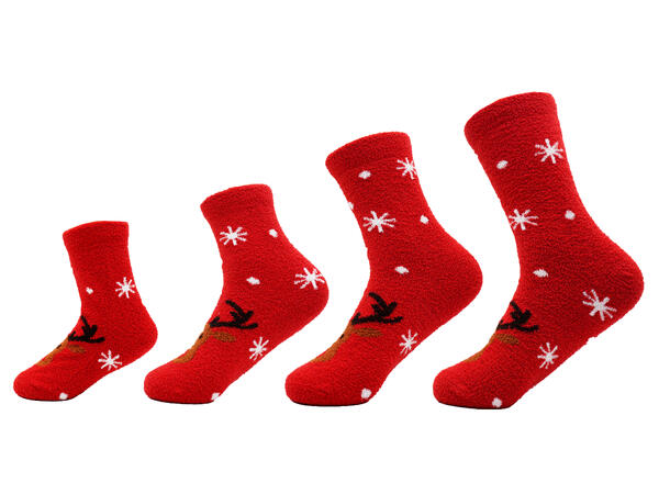 Sokk fluffy rød m/reinsdyr 2-4år 75% bomull, 22% polyester, 3% elastan 