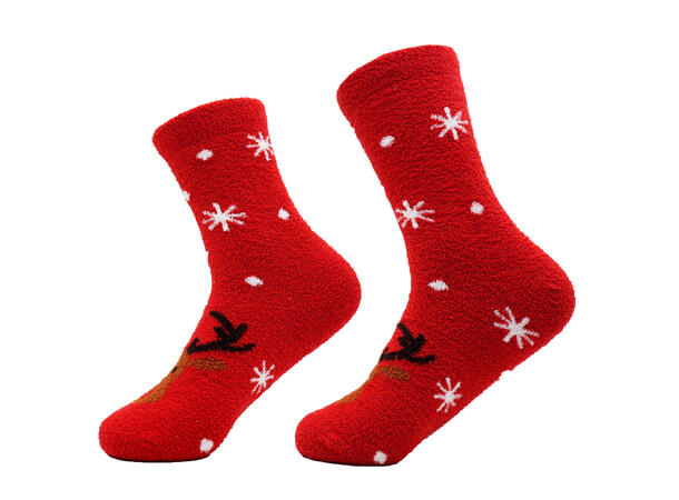 Sokk fluffy rød m/reinsdyr 36-40 75% bomull, 22% polyester, 3% elastan 