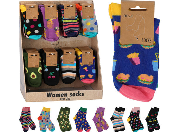 Sokk for damer polyester l:32cm 8ass Display med 48 par 
