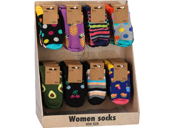 Sokk for damer polyester l:32cm 8ass Display med 48 par 