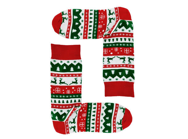 Sokk hvit,rød,grønn mønster 41-47 75% bomull, 22% polyester, 3% elastan 