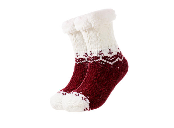 Sokk kose burgunder/hvit voksen 80% akryl, 20% polyester 