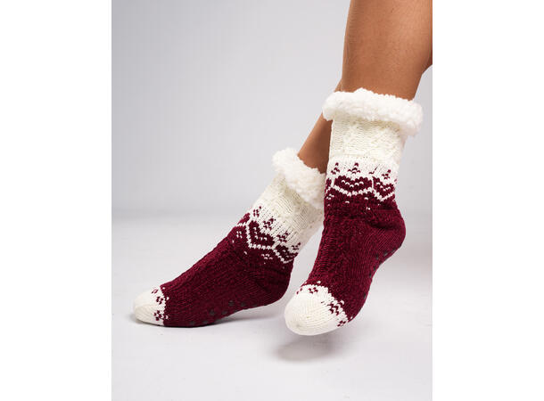 Sokk kose burgunder/hvit voksen 80% akryl, 20% polyester 