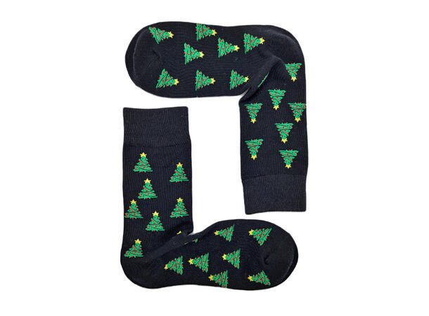 Sokk sort med juletre 36-40 75% bomull, 22% polyester, 3% elastan 