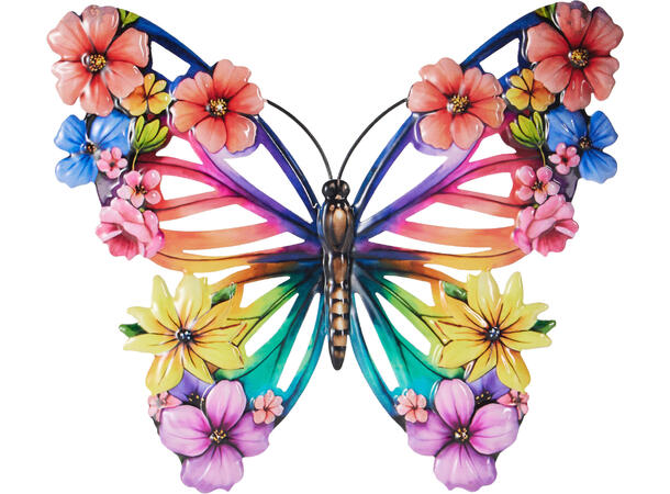 Sommerfugl metall veggdekor 21x18cm 4ass 