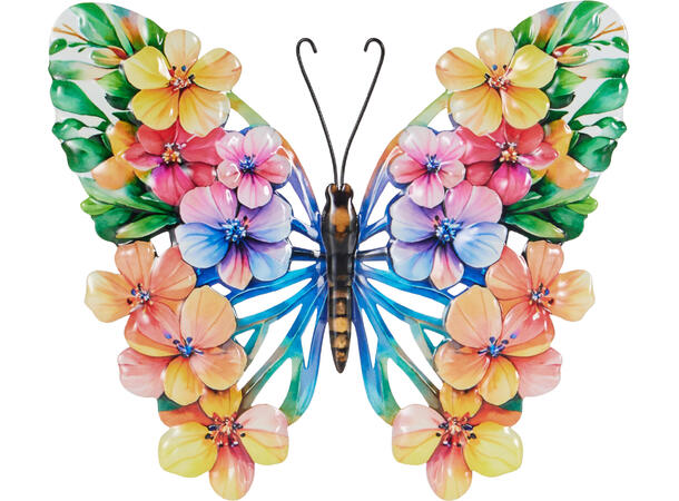 Sommerfugl metall veggdekor 21x18cm 4ass 