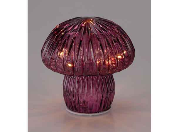 Sopp farget glass 10 LED 15cm 4ass Batteri 3xAAA Timer 6/18t 