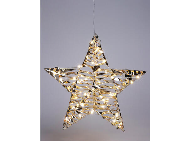 Stjerne LED flettet gull d:40cm Batteri 3xAA Timer 6/18t 