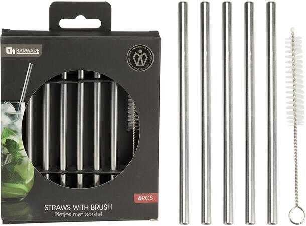 Sugerør metall m/børste 11,5cm 6stk 