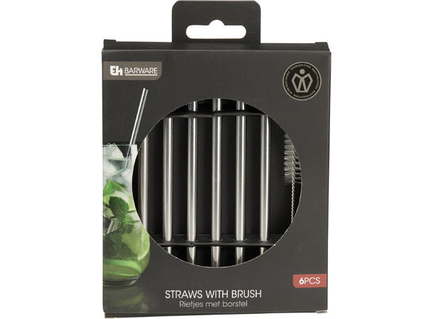 Sugerør metall m/børste 11,5cm 6stk 