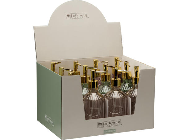 Såpedispenser glass 450ml 8x21cm 3ass Stripemønster Gullpumpe,Display 12stk 