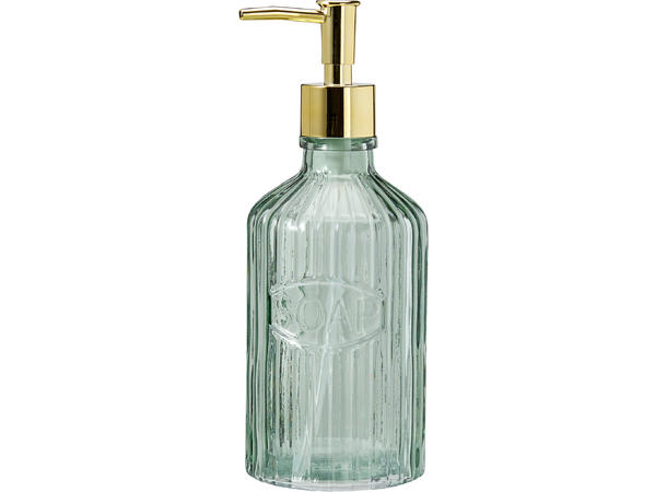 Såpedispenser glass 450ml 8x21cm 4ass Stripemønster Gullpumpe 