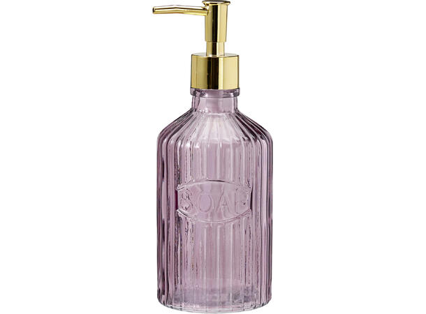 Såpedispenser glass 450ml 8x21cm 4ass Stripemønster Gullpumpe 