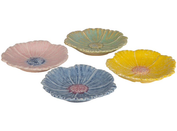 Tallerken blomst keramikk 15x2,3cm 4ass Forpk 4stk 