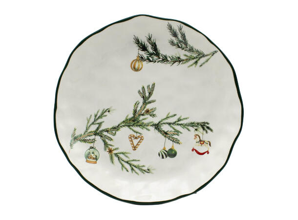 Tallerken hvit keramikk m/grønn jul 23cm 